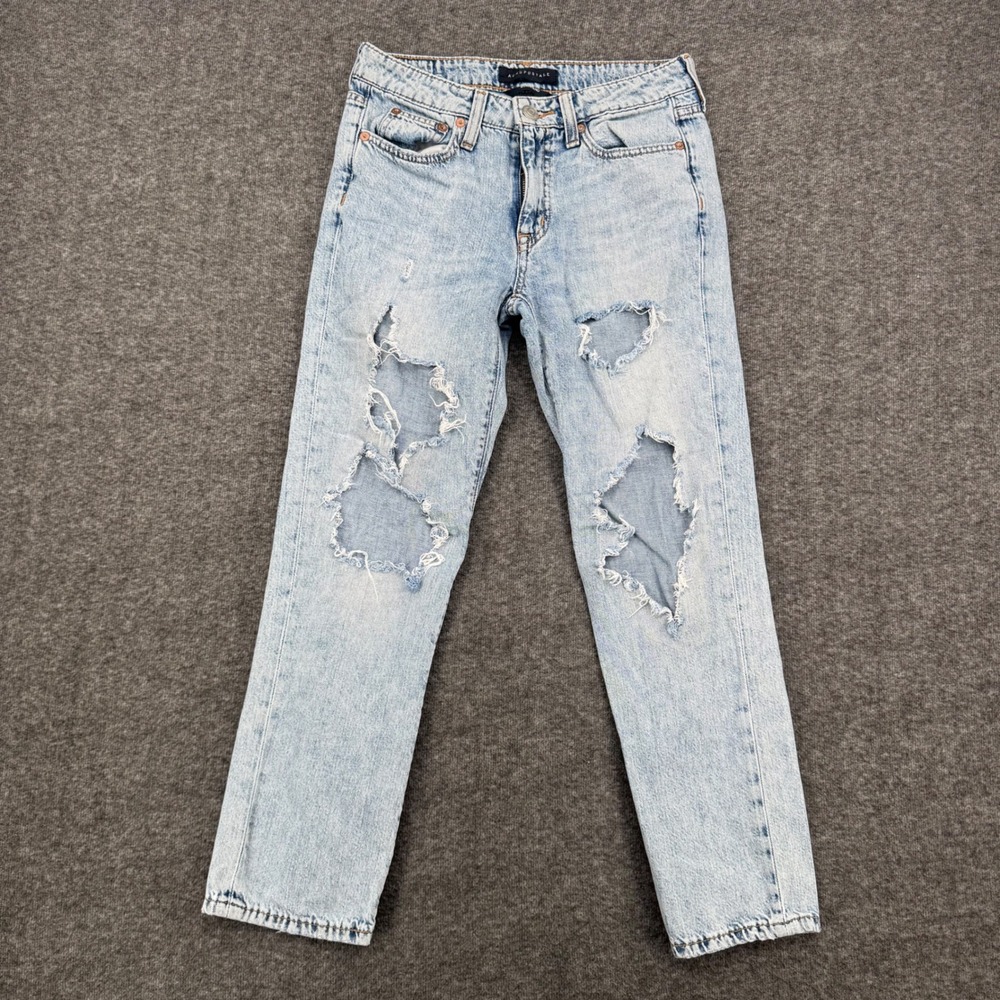 Aeropostale Boyfriend Jeans Womens 000 Reg Light Wash Distressed Ripped Denim